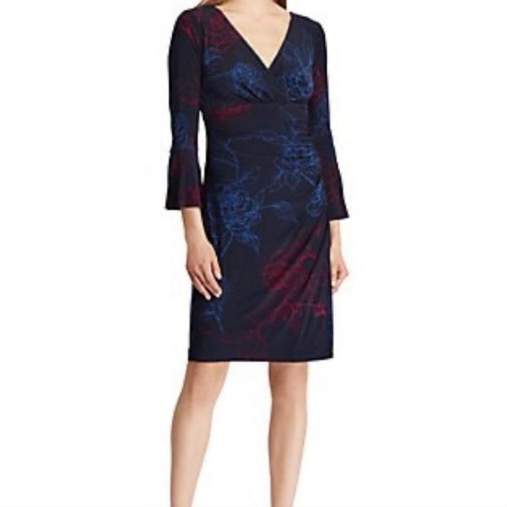 Lauren Ralph Lauren Elsietta Crossover V-neck Faux Wrap Dress Women's Size 14